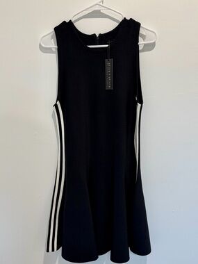 Alice + Olivia Black Midi Dress with White Side Stripes
